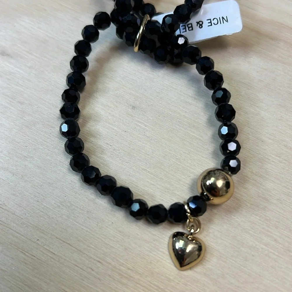 Set of 3 Black Spinel Bracelets with 18K Gold Plated Charms